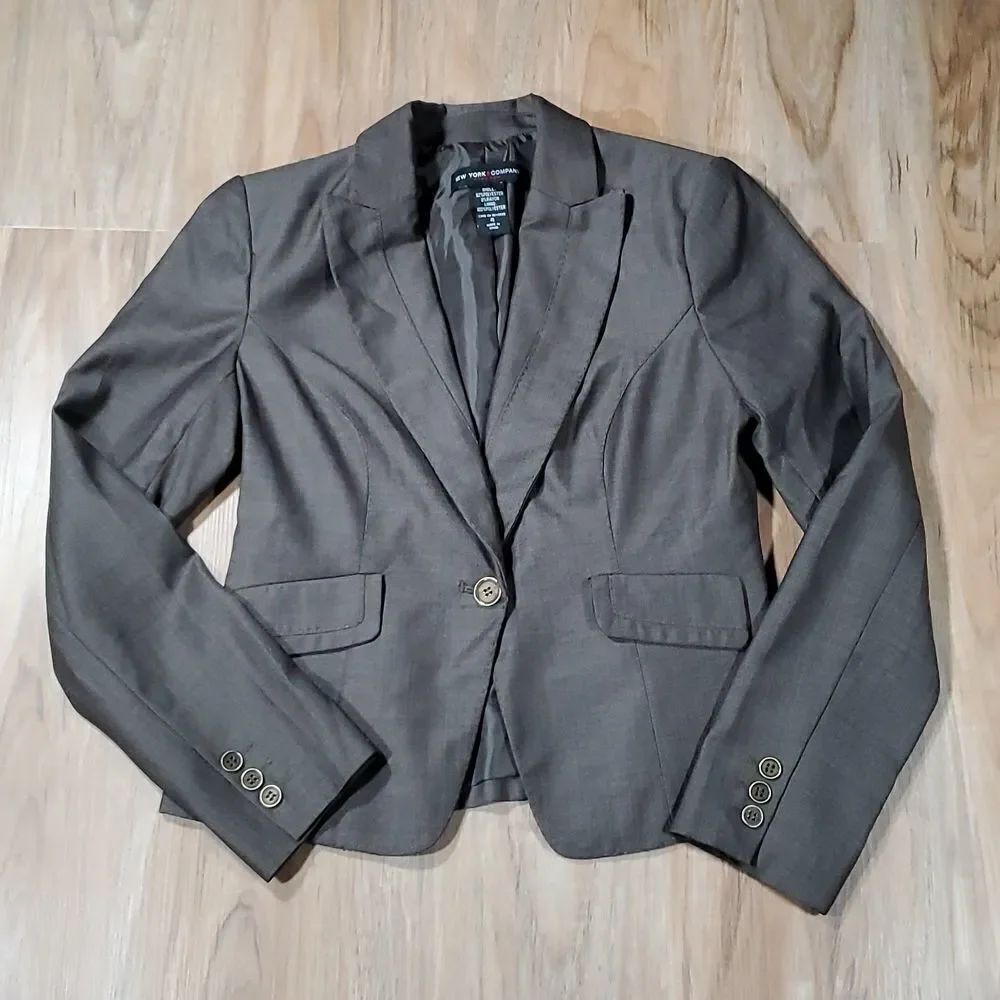 🔹️New York & Company Olive Long Sleeve Blazer w/Pockets Size 4